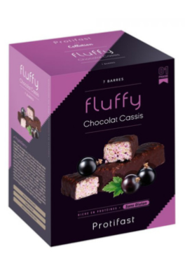 Barre Fluffy saveur cassis enrobage chocolat Protifast 